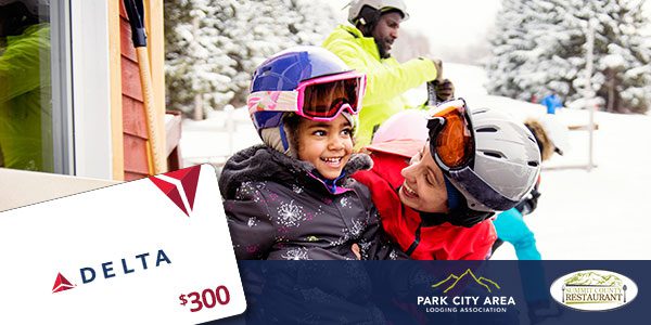 Parent and child with skiwear. Text: Delta $300.