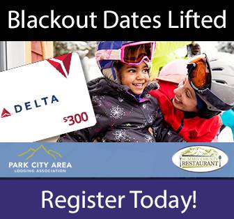 Text: Blackout Dates Lifted! Fly Free to Park City with $300 on Us!